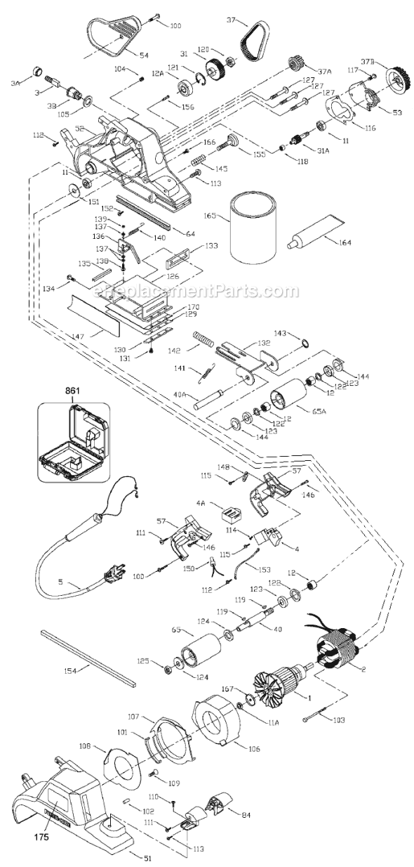 Page A Diagram and Parts List for 363 Type 8 Porter Cable Sander Polisher